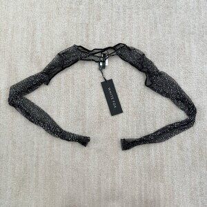 NWT Bling Black Embellished White Fox Bolero